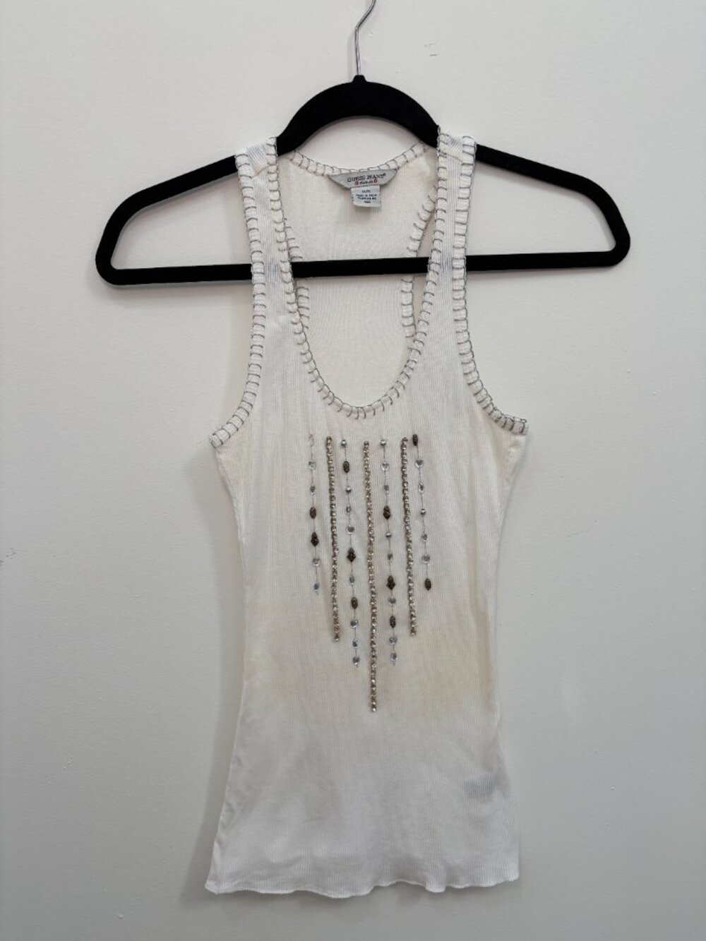 Guess Vintage White Beaded Racerback Tanktop